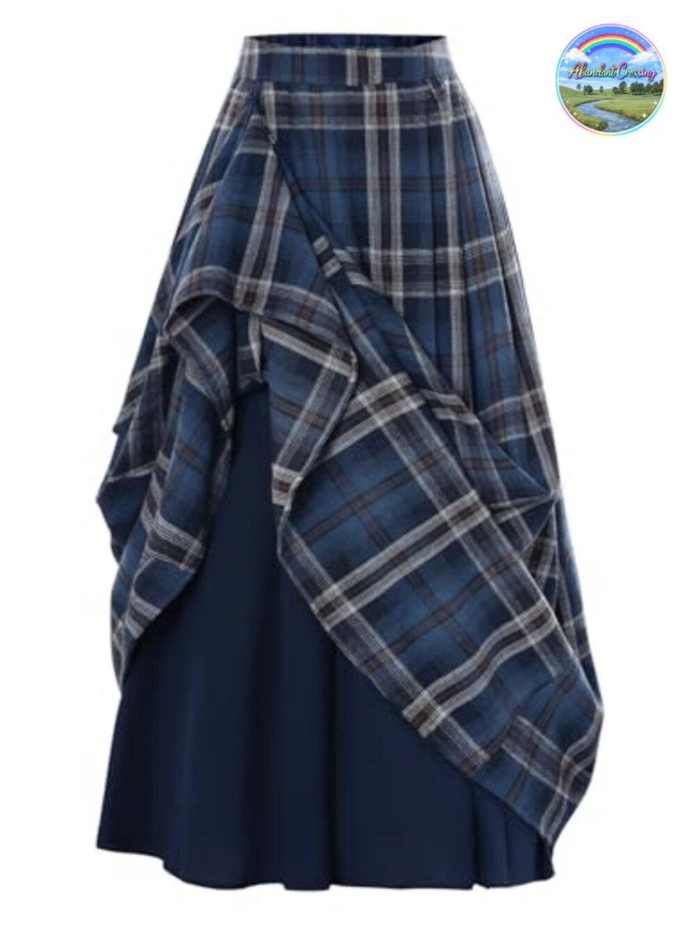 Women's High Waist Plaid Skirt Two-Way Wear Convertible Maxi A-Line